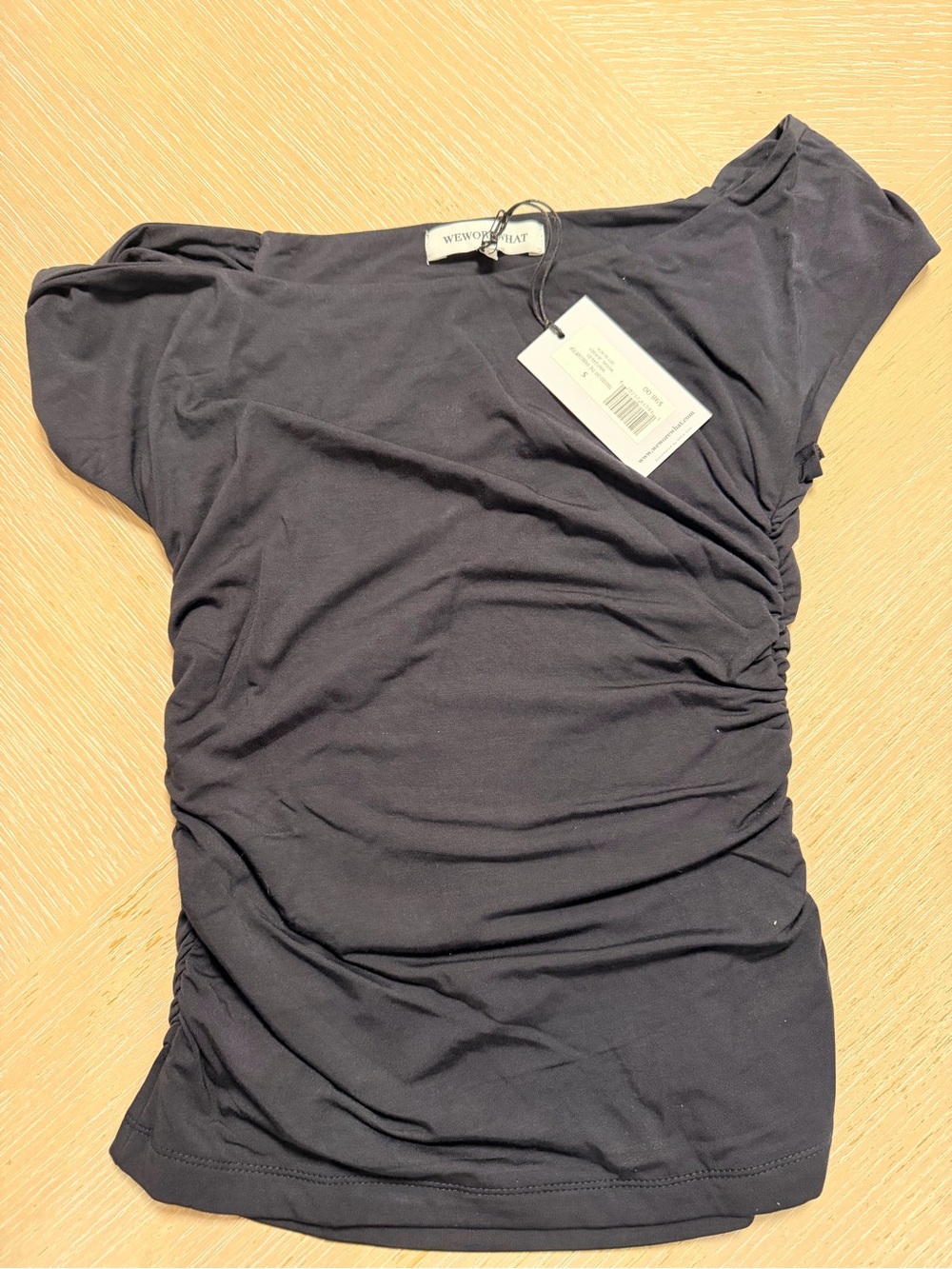 WeWoreWhat Black Short Sleeve Ruched Tee